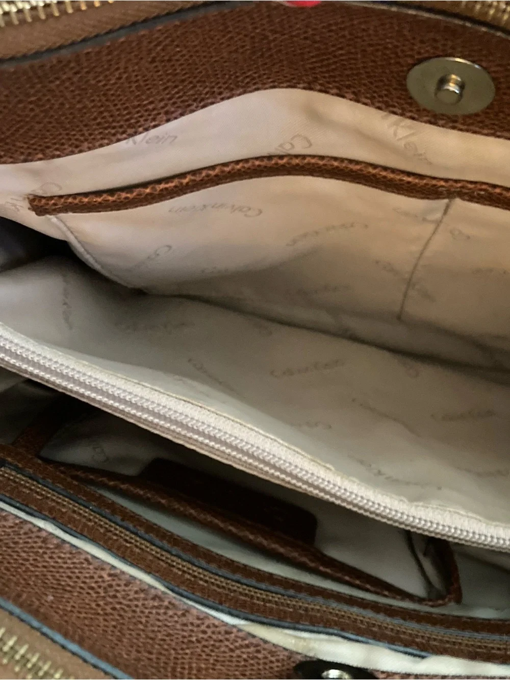 Calvin Klein Red and Brown Leather Shoulder Bag